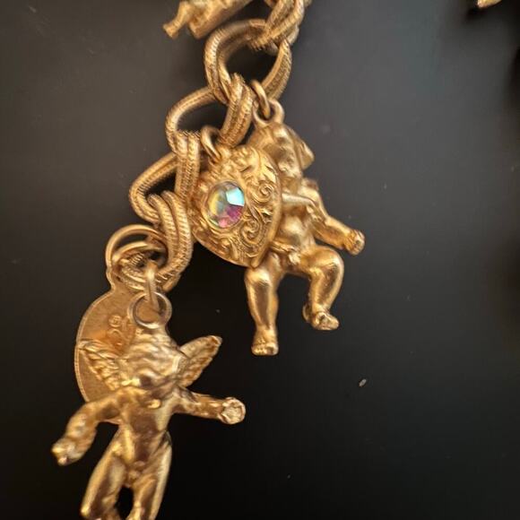 Vintage Kirks Folly Secret Of The Seven Angels Goldtone Charm Watch Bracelet SZ7 - Picture 13 of 16